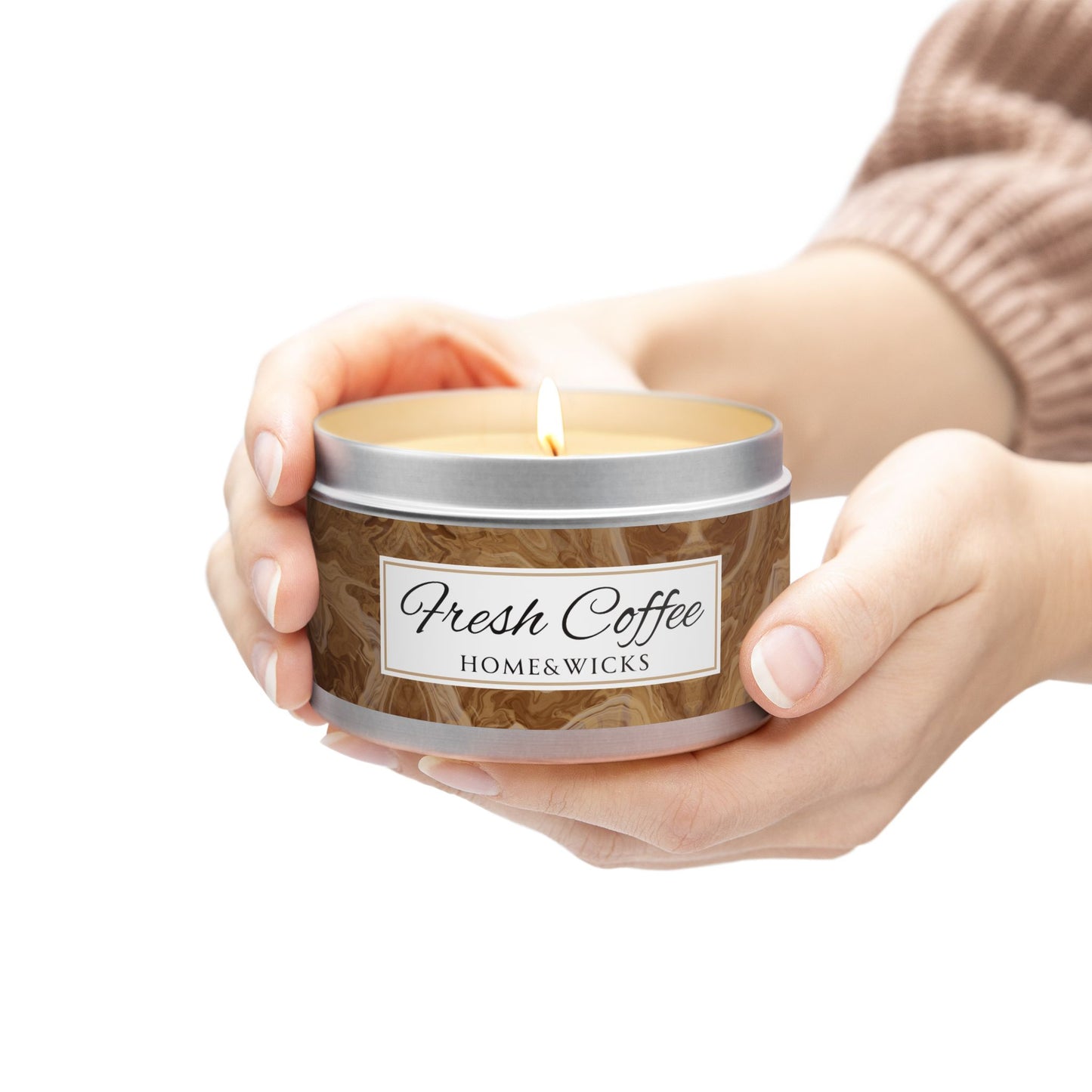 Fresh Coffee Scented Coconut Soy Wax Candle, 8oz. Silver Tin Jar with Lid - Cozy Home Decor, Garamond, Aromatherapy Gift, Relaxing Coffee Candle