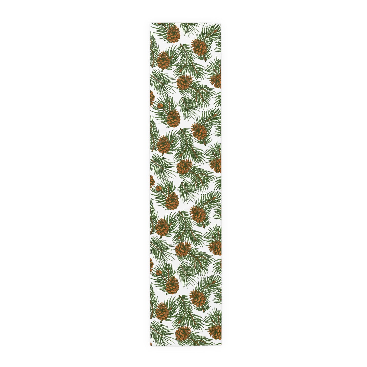 Needles & Cones Table Runner - 16" x 72" or 16" x 90" Size Options - Christmas Table Runner, Winter Table Decor, Holiday Table Runner - Cotton Twill or Polyester choices