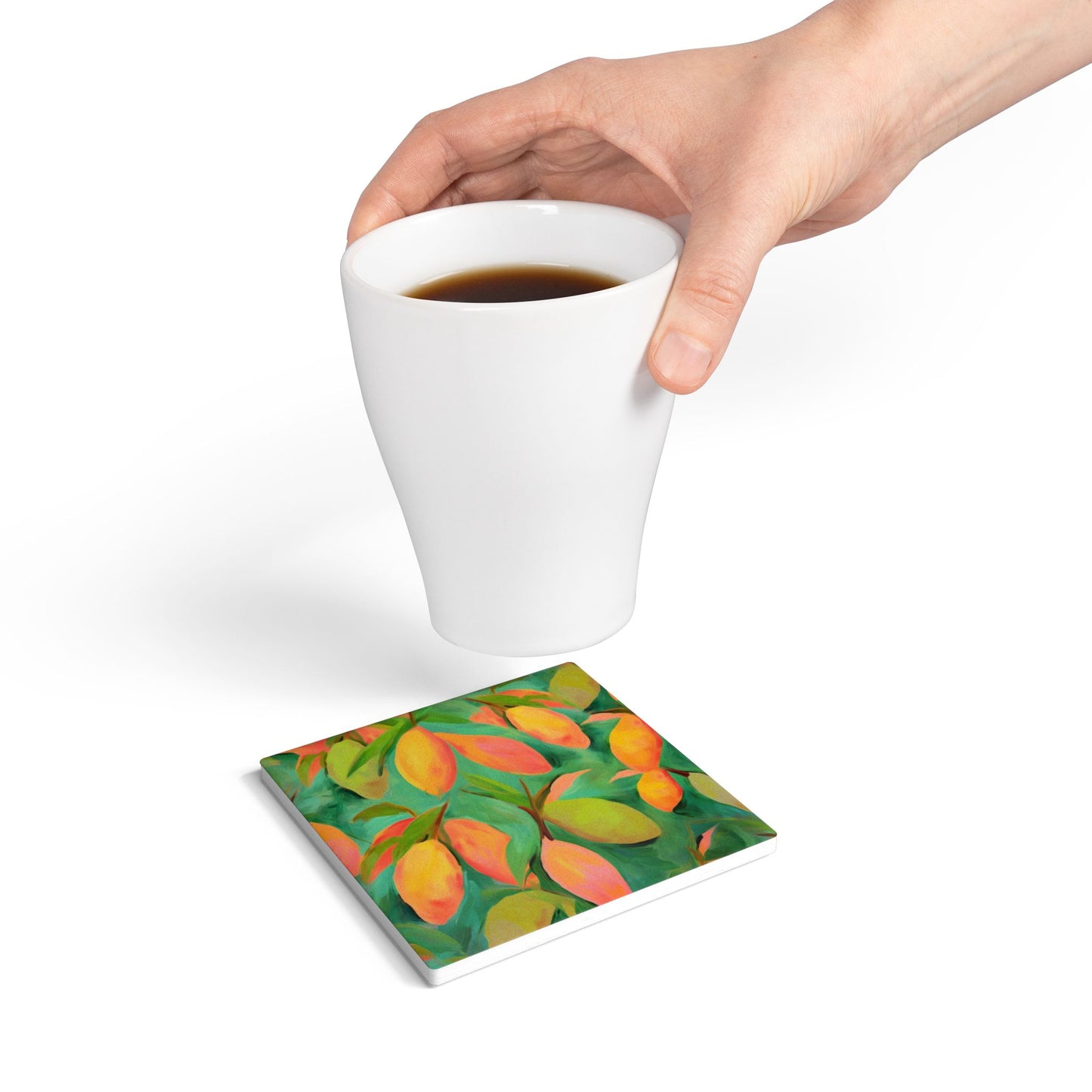 Mangoes - Ceramic Tile Coaster, Cork Backed - Round or Square Size Choices, Perfect for Home Decor & Gifts - Priced per coaster