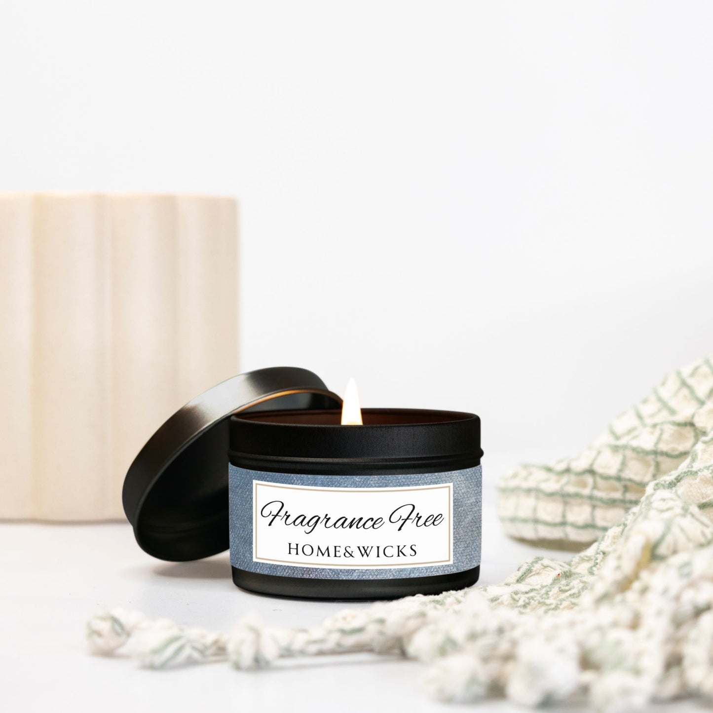 Fragrance Free Coconut Soy Wax Candle, 4 oz. Black Tin Jar with Lid - Unscented Coconut Soy Wax Candle