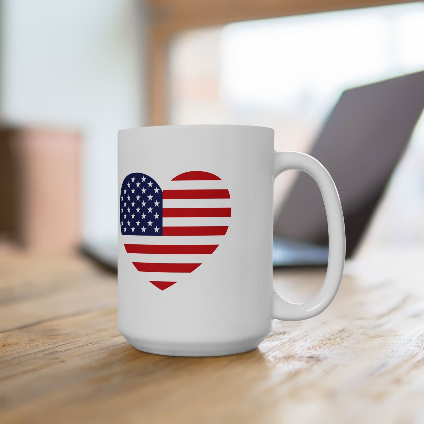 American Flag Heart Mug - 11 oz. & 15 oz. size options - Patriotic Heart Ceramic Mug, Independence Day Gift, Patriotic Coffee Cup, Love USA Drinkware