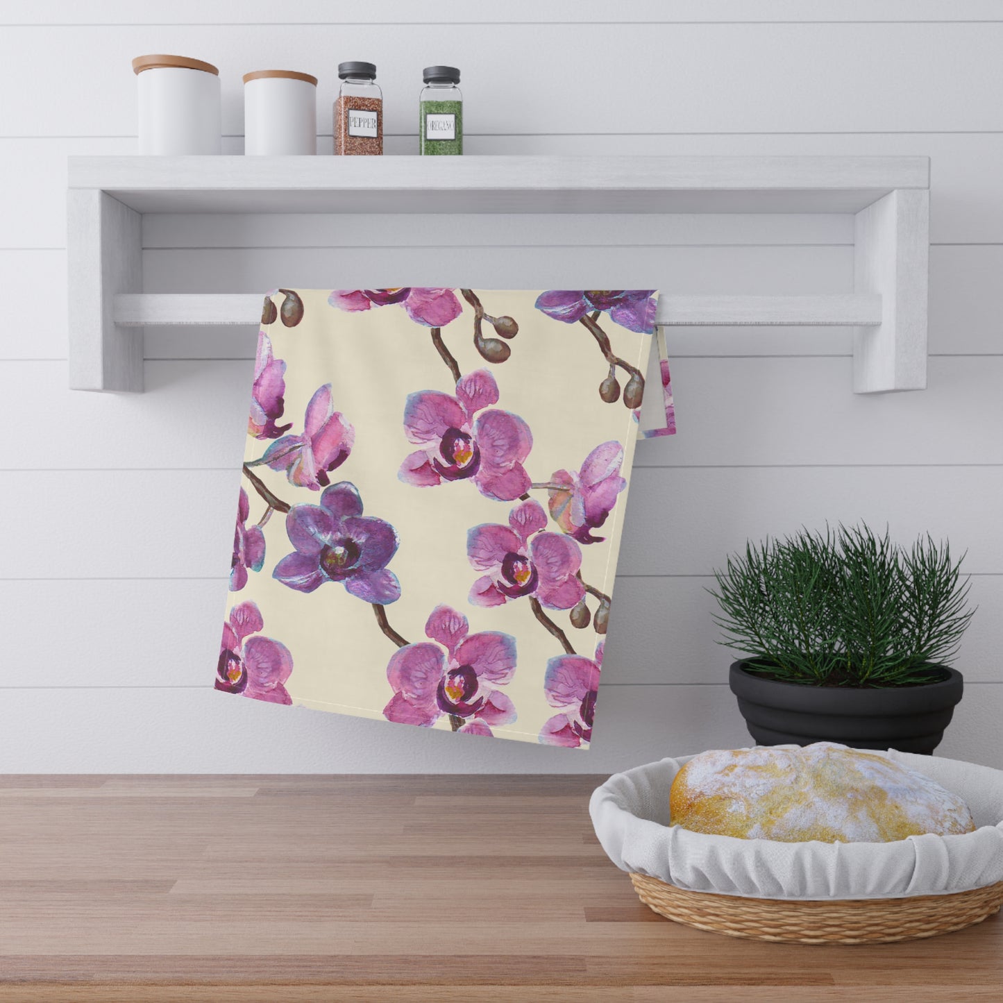 Vanilla Orchid Printed Tea Towels - 100% Cotton Twill, 18" x 30"