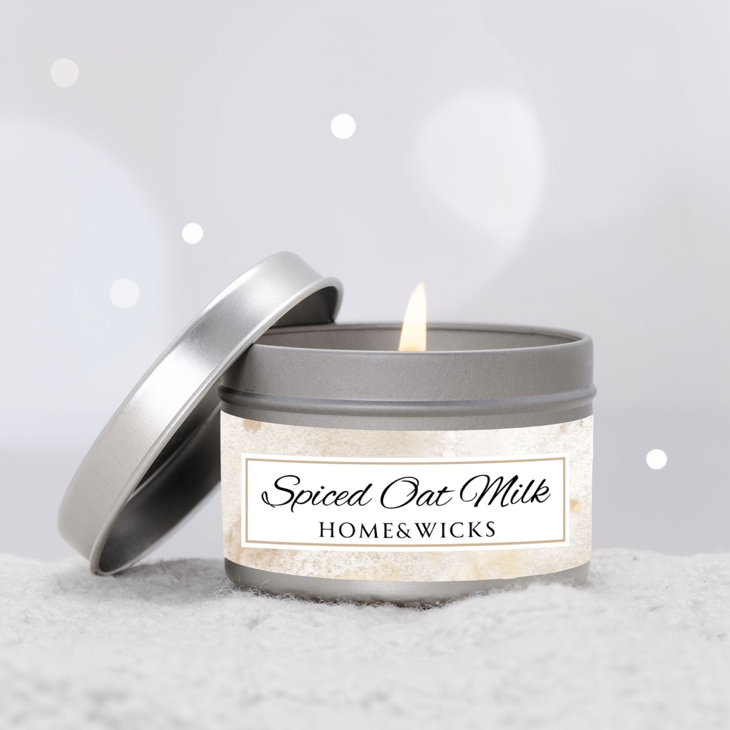 Spiced Oat Milk Coconut Soy Wax Candle, 4 oz. Silver Tin Jar with Lid - Cinnamon Scented Candle, Cozy Candle, Gourmand Spice Candle