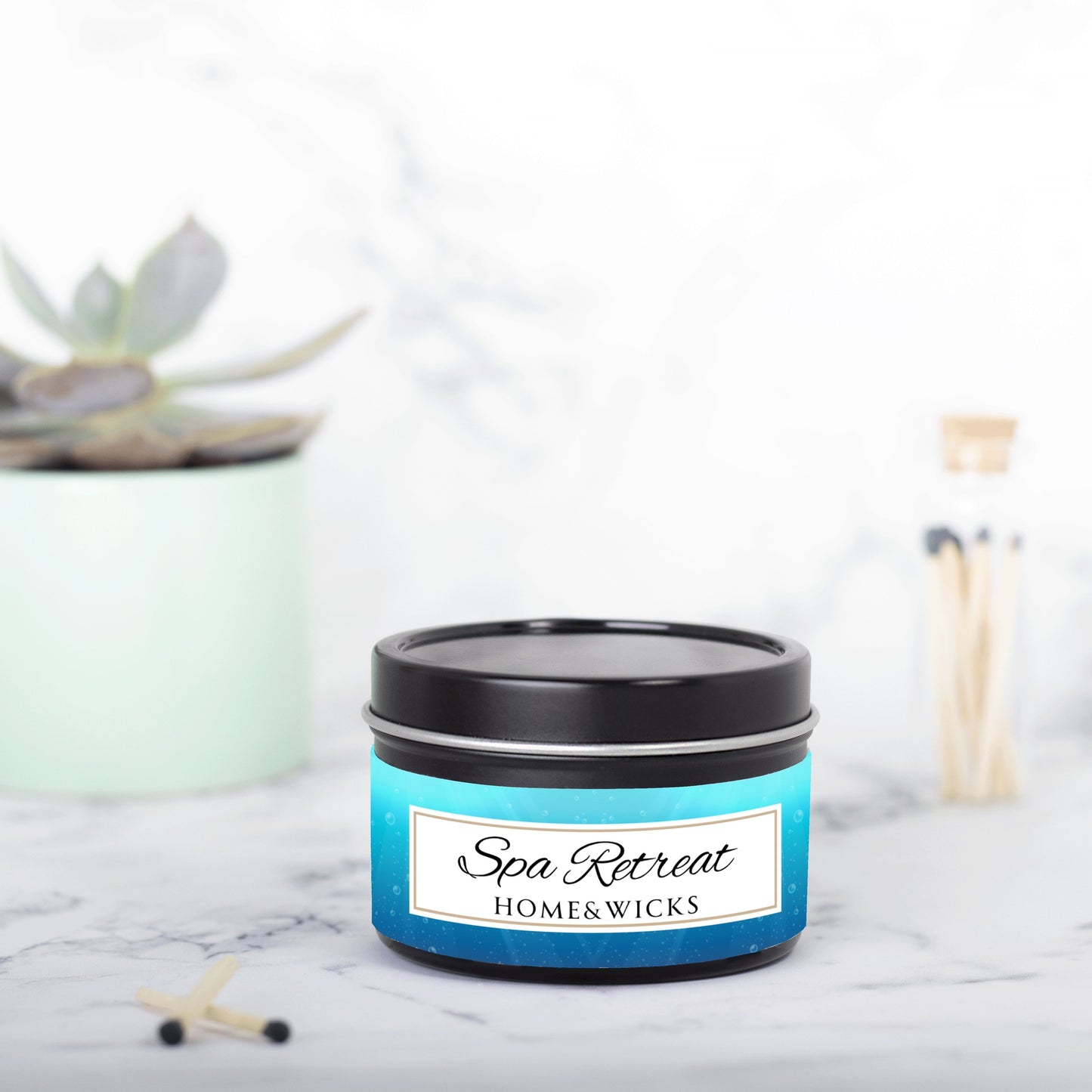 Spa Retreat Coconut Soy Wax Candle, 4 oz. Black Tin Jar with Lid - Spa Scented Candle, Relaxation Candle, Aromatherapy