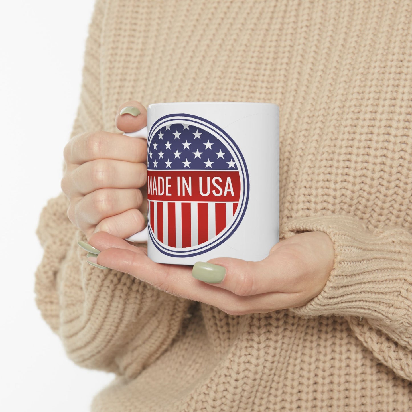 Made in USA Mug - 11 oz. & 15 oz. size options - Patriotic Ceramic Mug, Independence Day Gift, American Flag Coffee Cup, USA Drinkware