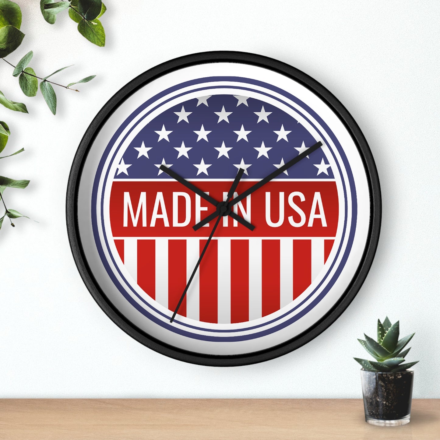 Made in USA Wall Clock - Select from Black, White or Natural Wood Frame Color - Patriotic Wall Clock - Made in USA Design, Home Decor, Americana Gift, Unique Wall Art, Independence Day Decoration
