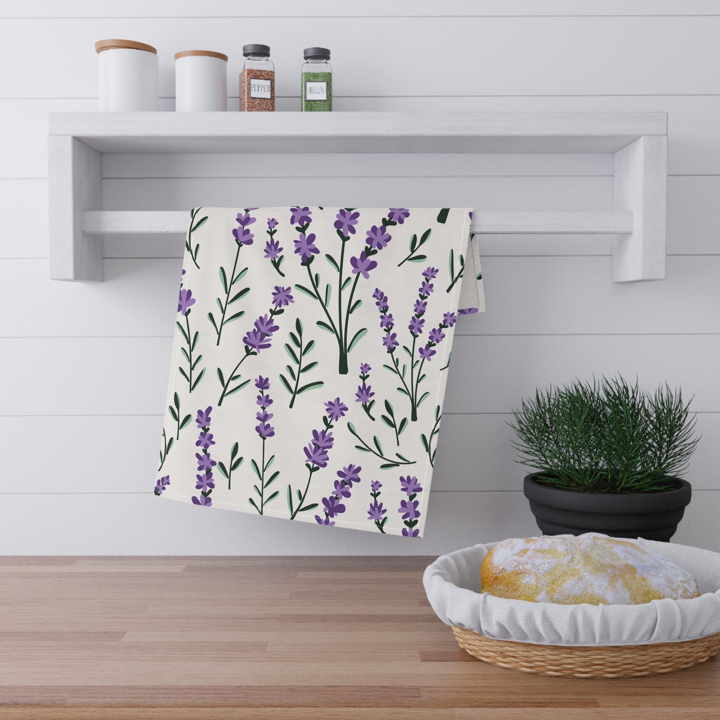 Lavender White Printed Tea Towels - 100% Cotton Twill, 18" x 30"