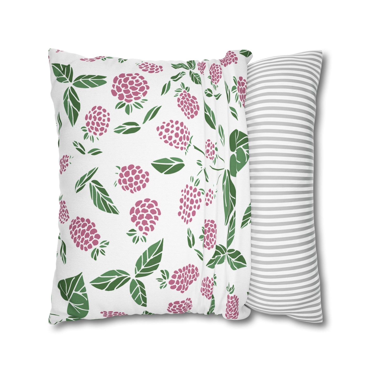 Pink Berry Printed Square Pillow Cover (no insert) - Multiple Sizes (14"x14", 16"x16", 18"x18", 20"x20"), Includes zipper closure