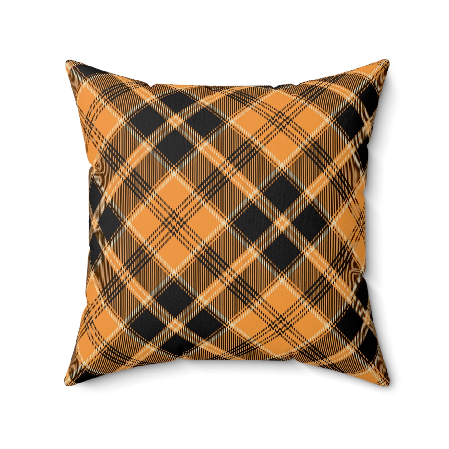 Halloween Plaid Square Pillow (includes insert) Multiple Sizes (14"x14", 16"x16", 18"x18", 20"x20") - Halloween Home Decor, Autumn Fall Pillow Accent, Halloween Spun Polyester Square Pillow, Orange & Black Plaid Pillow