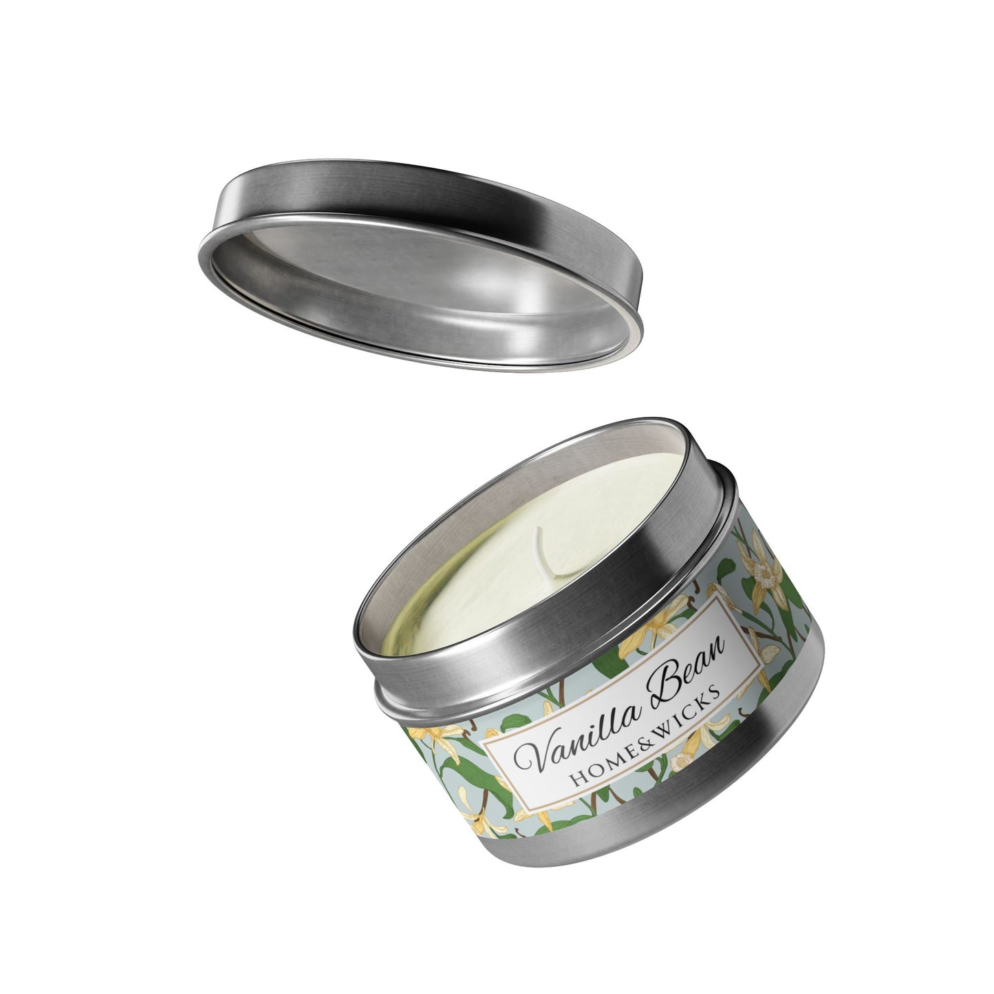 Vanilla Bean Scented Coconut Soy Wax Candle, 8 oz. Silver Tin Jar with Lid - Relaxing Vanilla Candle, Gift for Her, Vanilla Aromatherapy