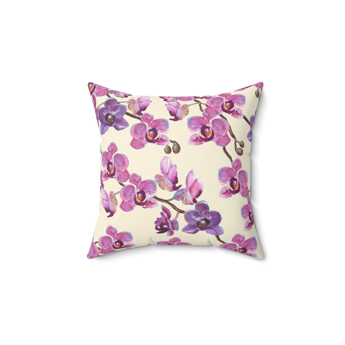 Vanilla Orchid Printed Square Pillow Cover with Insert - Multiple Sizes (14"x14", 16"x16", 18"x18", 20"x20"), Includes insert and zipper closure