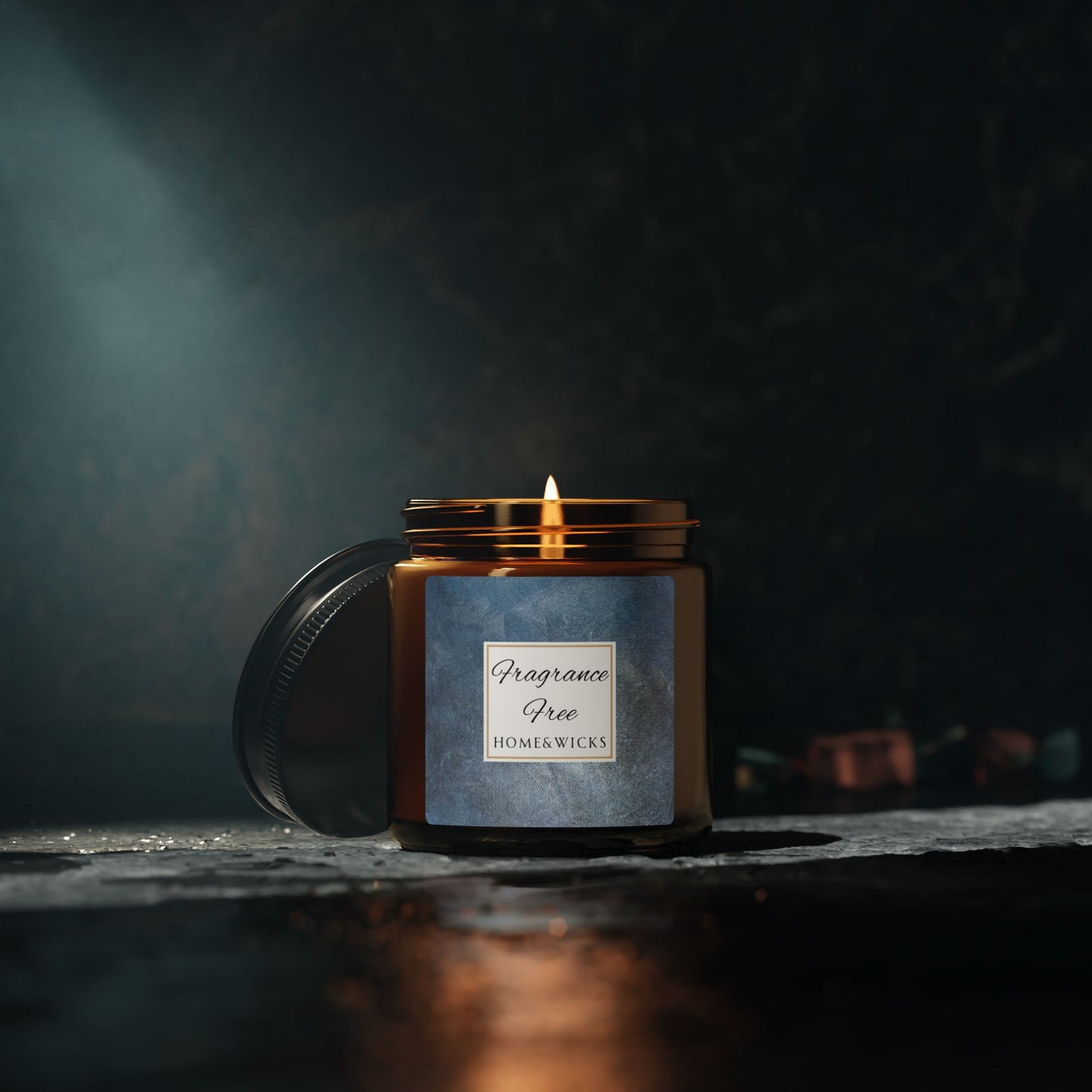Unscented, Fragrance Free Soy Wax Candle, 4 oz. Amber Jar with Black Lid - Cotton Wicked