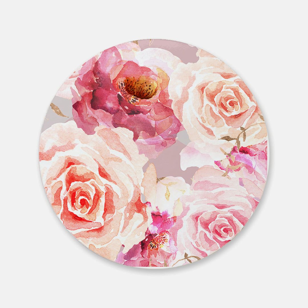 Bohemian Rose - Round Hardboard Coaster, Cork Backed - 3.75" x 3.75" - Priced per coaster