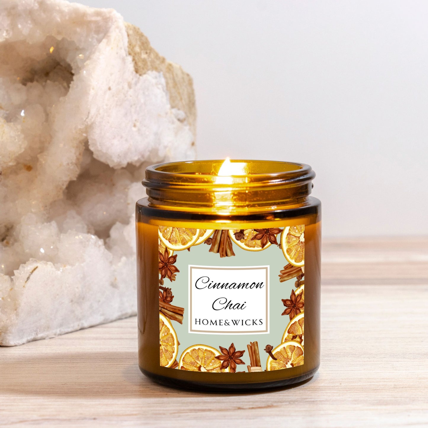 Cinnamon Chai Coconut Apricot Wax Candle, 4 oz. Amber Jar with Gold Lid, Cotton Wick- Cozy Aromatherapy, Spicy Scented Candle, Fall, Winter