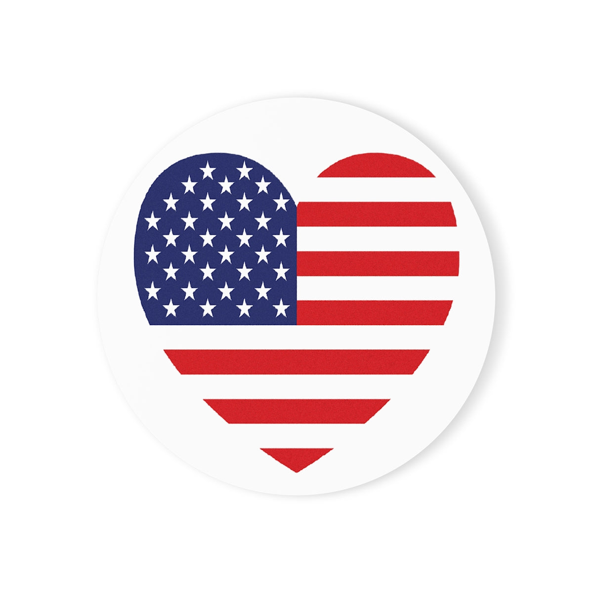 American Flag Heart Round Hardboard Coaster, Cork Backing 3.75"x3.75", USA Flag Coaster Memorial Day, 4th of July Decor, Priced per coaster