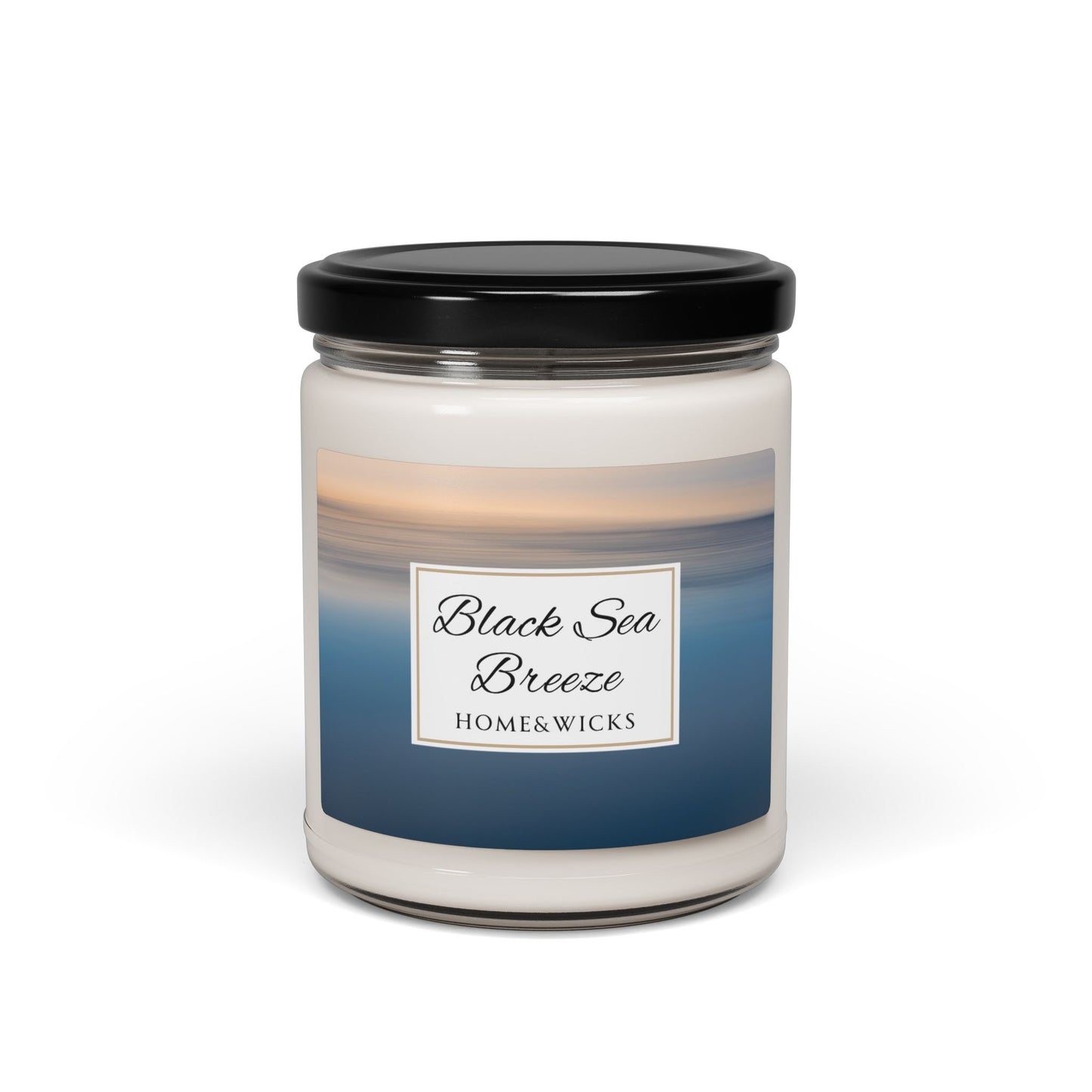 Home and wicks candle labeled 'Black Sea Breeze' on a white background