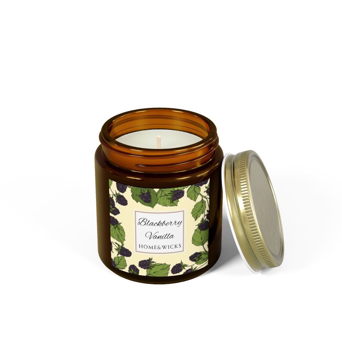 Blackberry Vanilla Coconut Apricot Wax Candle, 4 oz Amber Jar, Gold Lid- Fruity Scented Candle, Fruit Decor Gift, Cozy Aromatherapy