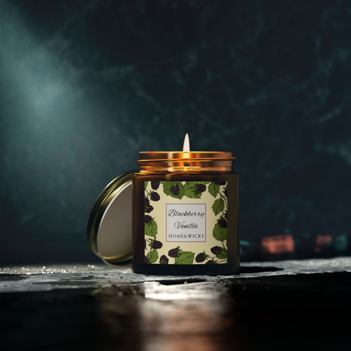 Blackberry Vanilla Coconut Apricot Wax Candle, 4 oz Amber Jar, Gold Lid- Fruity Scented Candle, Fruit Decor Gift, Cozy Aromatherapy