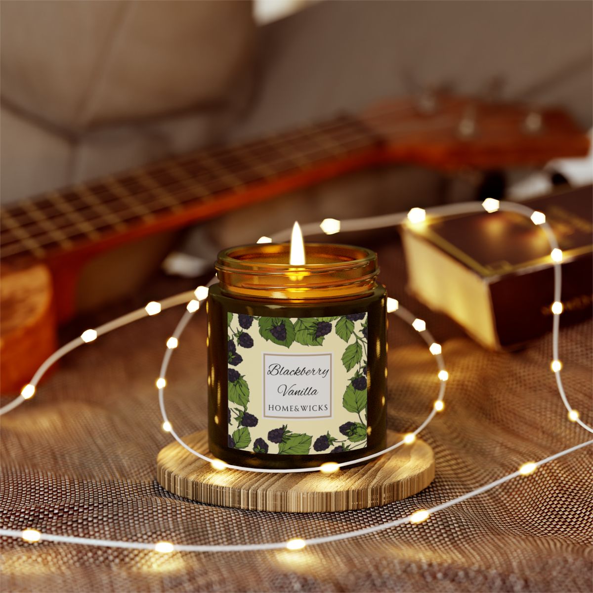Blackberry Vanilla Coconut Apricot Wax Candle, 4 oz Amber Jar, Gold Lid- Fruity Scented Candle, Fruit Decor Gift, Cozy Aromatherapy