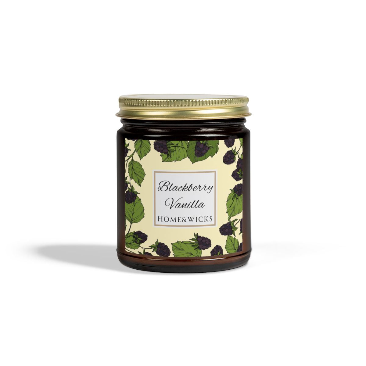 Blackberry Vanilla Coconut Apricot Wax Candle, 9 oz Amber Jar, Gold Wood Lid - Fruity Scented Candle, Fruit Decor Gift, Cozy Aromatherapy