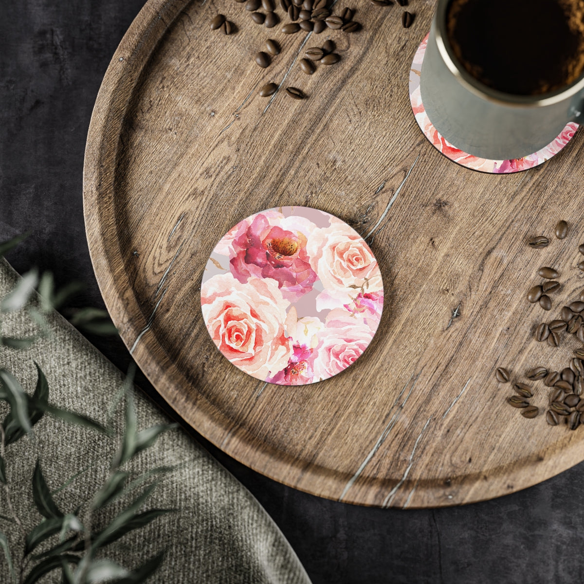 Bohemian Rose - Round Hardboard Coaster, Cork Backed - 3.75" x 3.75" - Priced per coaster