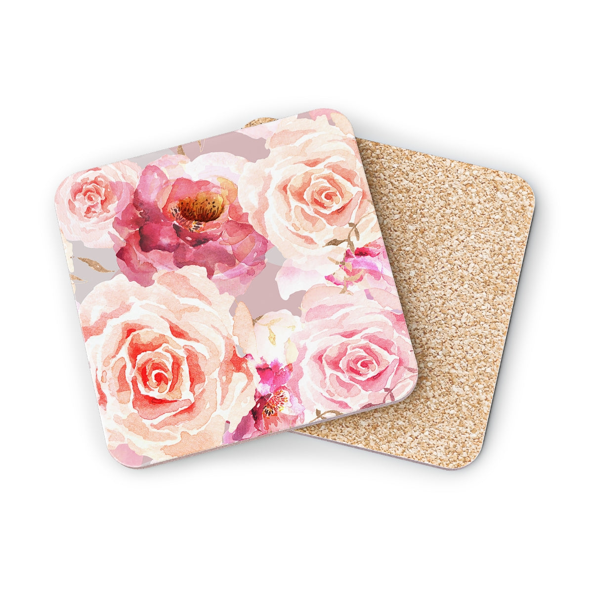 Bohemian Rose - Square Hardboard Coaster, Cork Backed - 3.75" x 3.75" - Priced per coaster