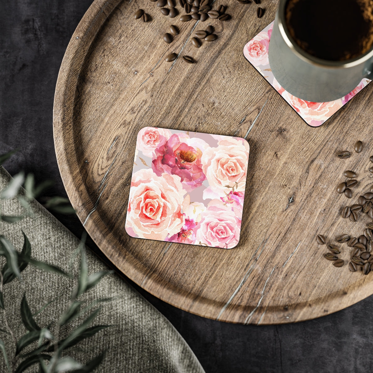 Bohemian Rose - Square Hardboard Coaster, Cork Backed - 3.75" x 3.75" - Priced per coaster
