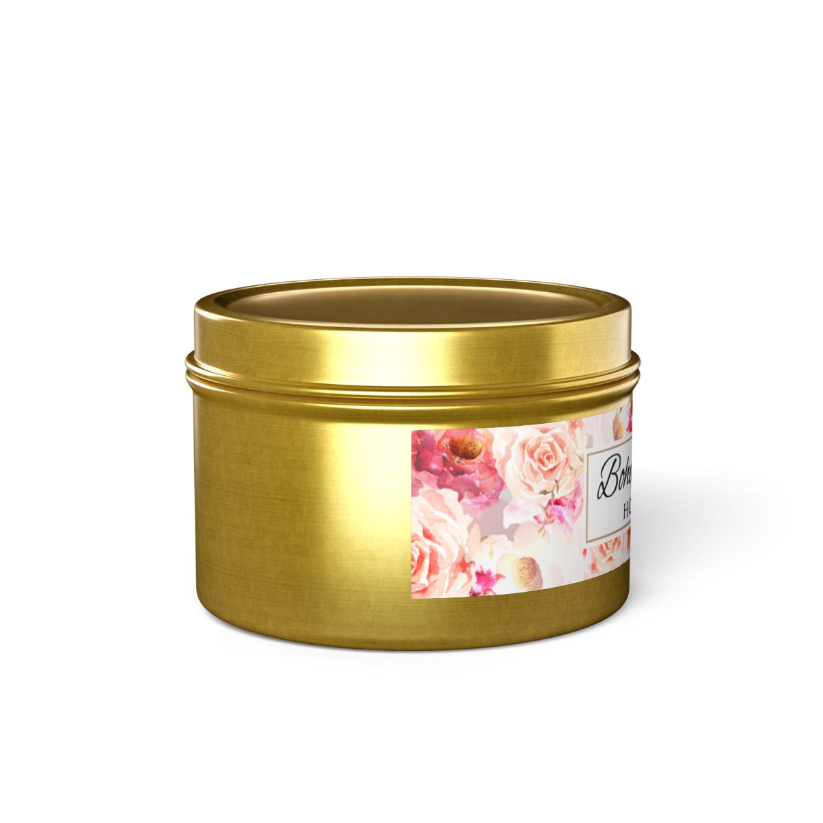 Bohemian Rose Coconut Soy Wax Candle, 4 oz. Gold Tin Jar with Lid - Rose Scented Candle, Floral Candle, Valentines Day Gift