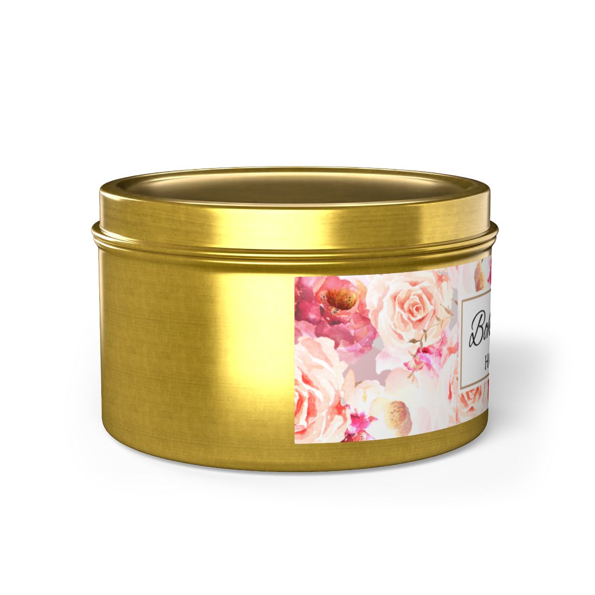 Bohemian Rose Coconut Soy Wax Candle, 8 oz. Gold Tin Jar with Lid - Rose Scented Candle, Floral Candle, Valentines Day Gift