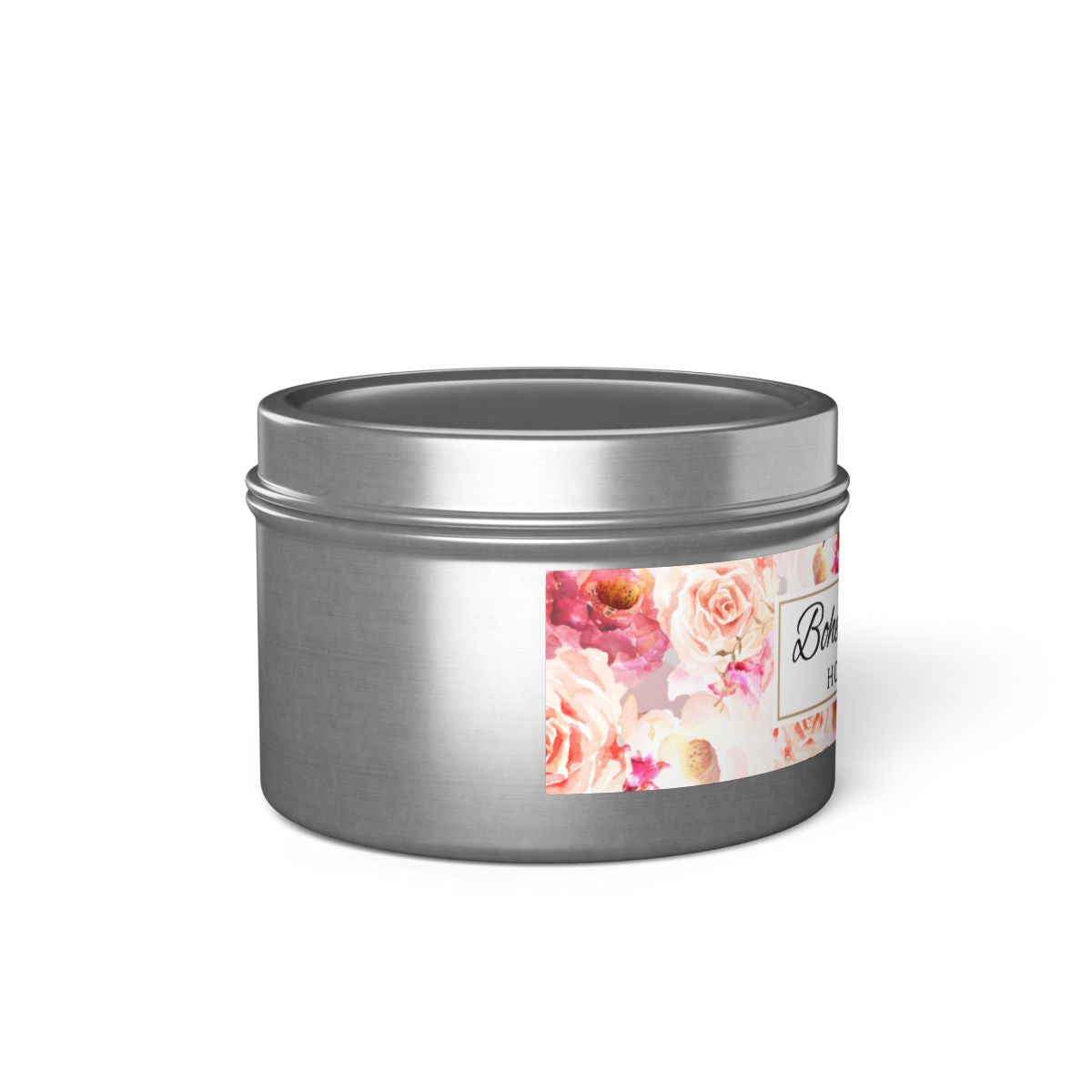 Bohemian Rose Coconut Soy Wax Candle, 4 oz. Silver Tin Jar with Lid - Rose Scented Candle, Floral Candle, Valentines Day Gift