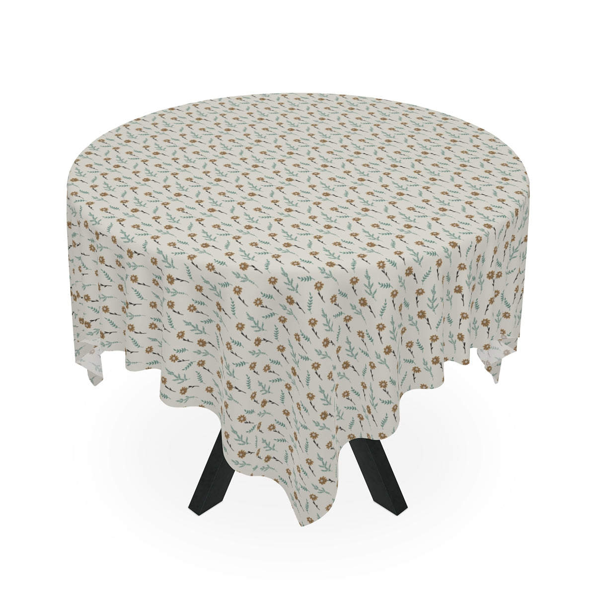 Brown Chamomile Tablecloth, 100% Cotton Twill Tablecloth, 58" × 58" and 58" × 102" Sizes, Vintage Style Tablecloth, Thanksgiving Tablecloth, Fall / Brown Tablecloth, Wedding Table Linen, Birthday Party Tablecloth