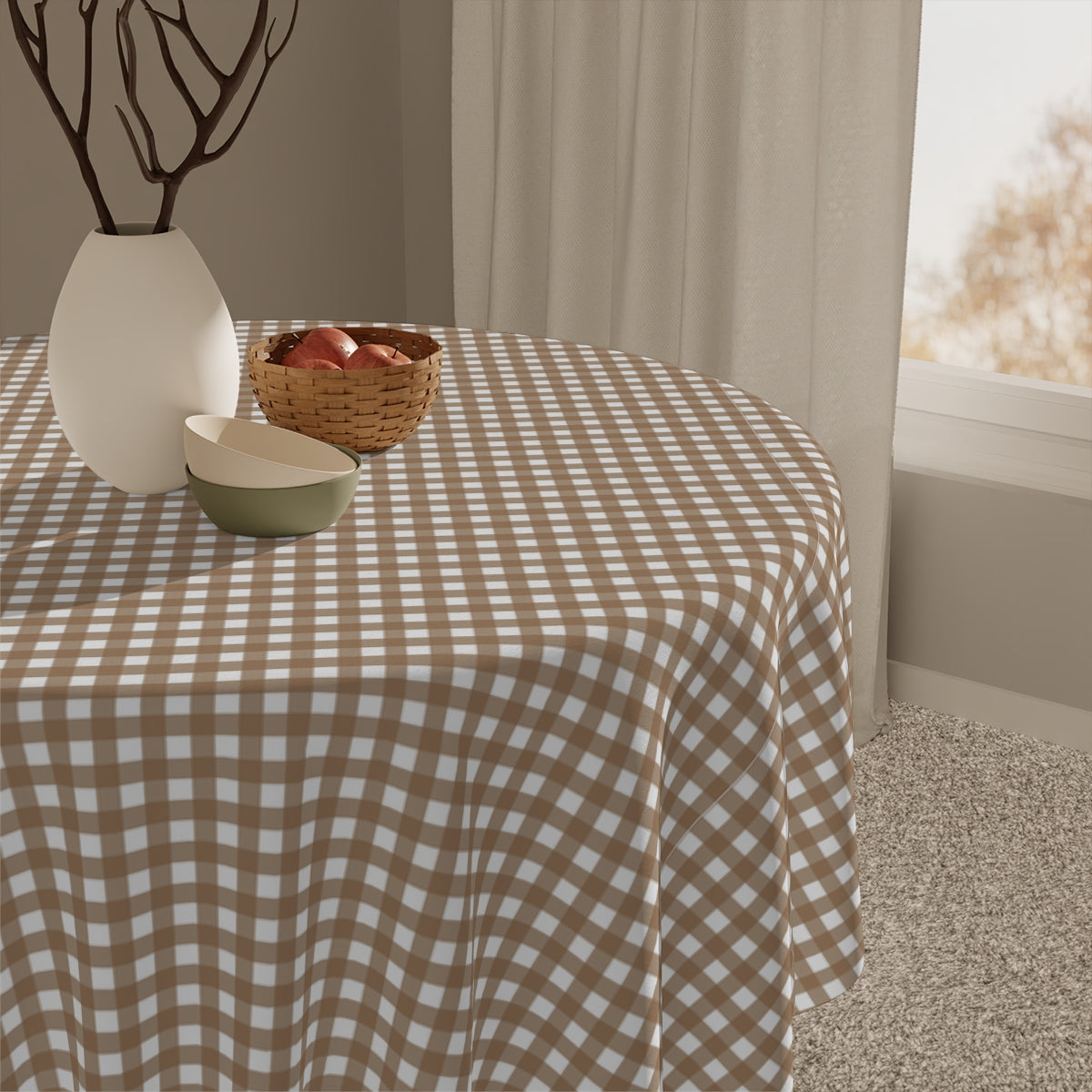 Brown Gingham - 100% Cotton Twill Tablecloth, 58" × 58" and 58" × 102" Sizes, Brown Checked Gingham Tablecloth, Thanksgiving Tablecloth, Fall / Brown Tablecloth, Wedding Table Linen, Birthday Tablecloth, Farmhouse Decor, Picnic Table Tablecloth