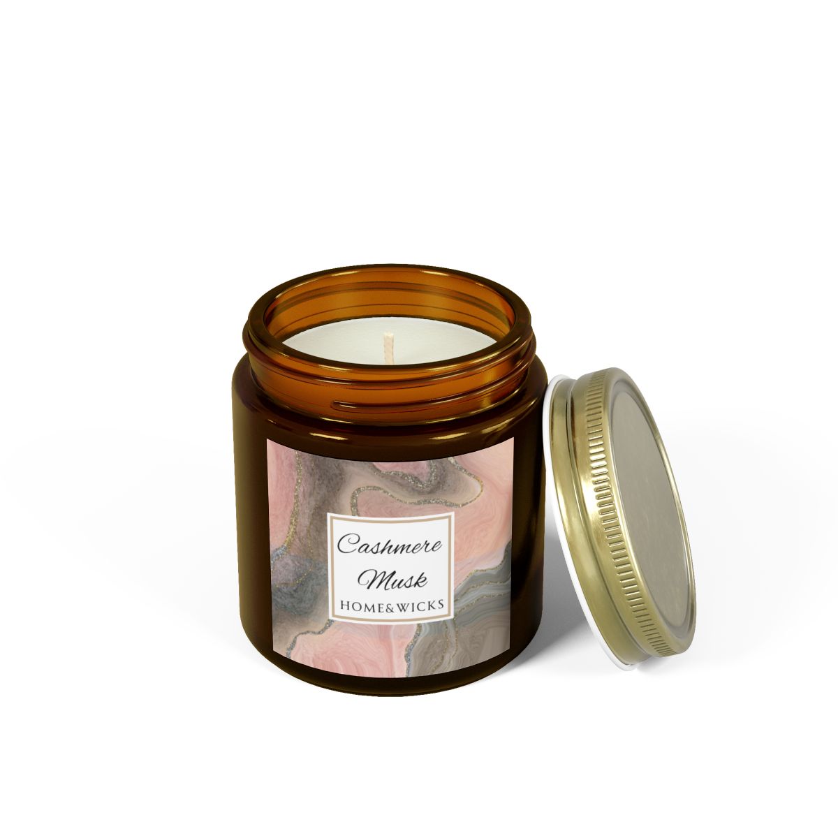 Cashmere Musk Coconut Apricot Wax Candle, 4 oz Amber Jar with Gold Lid, Cotton Wick - Luxe Scented Candle, Calming Aroma, Musk Floral Candle