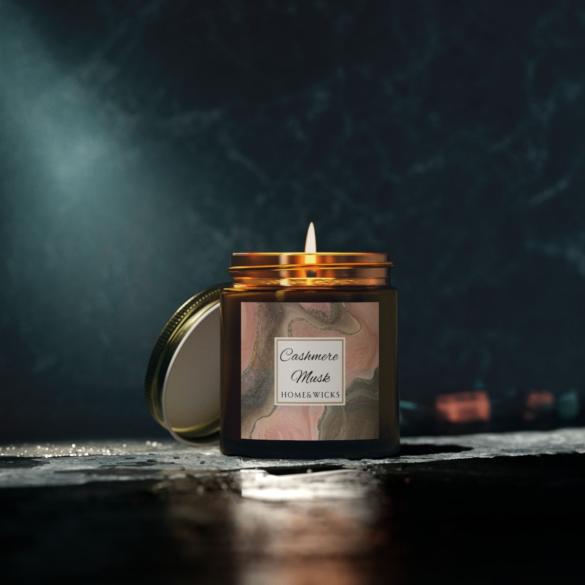 Cashmere Musk Coconut Apricot Wax Candle, 4 oz Amber Jar with Gold Lid, Cotton Wick - Luxe Scented Candle, Calming Aroma, Musk Floral Candle
