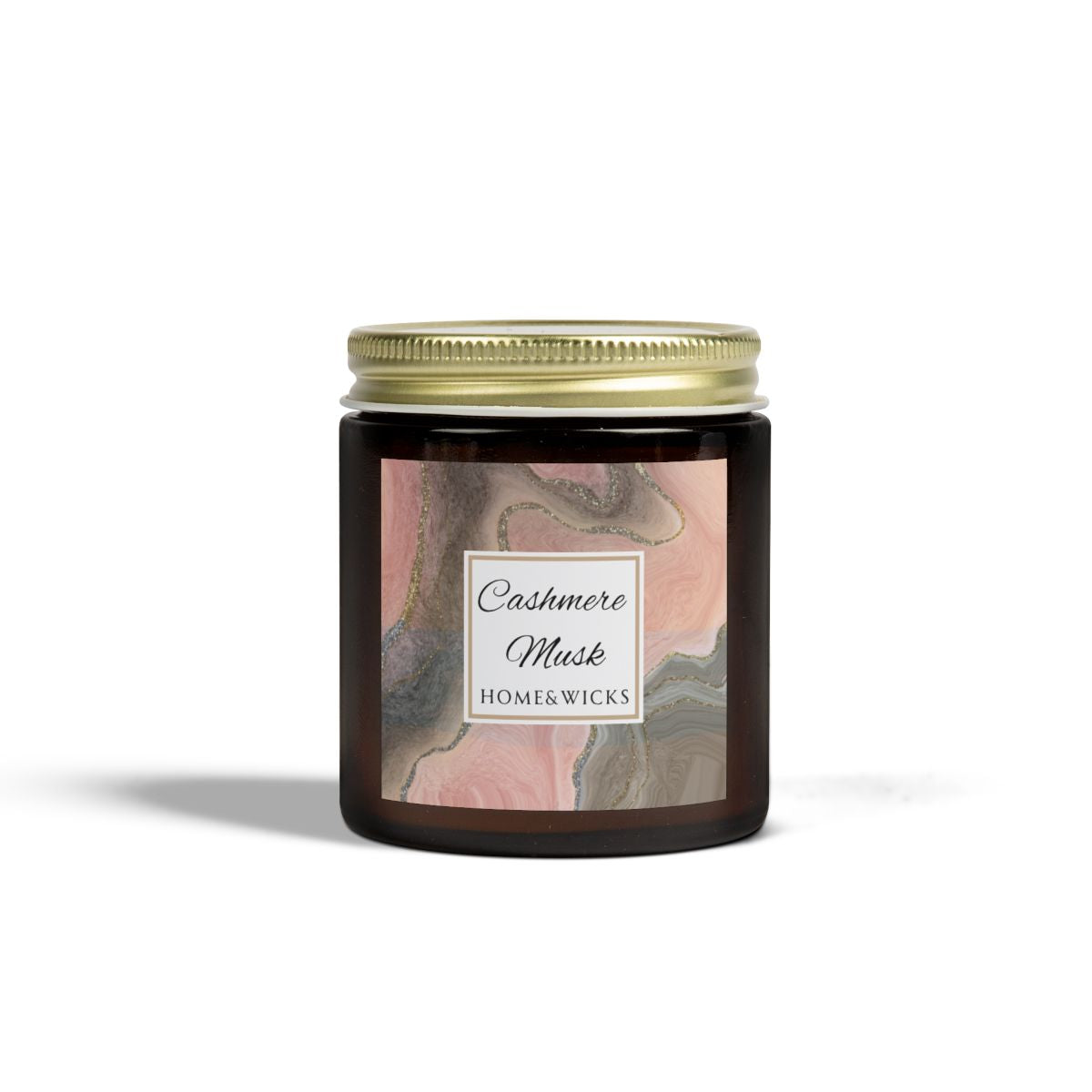 Cashmere Musk Coconut Apricot Wax Candle, 4 oz Amber Jar with Gold Lid, Cotton Wick - Luxe Scented Candle, Calming Aroma, Musk Floral Candle