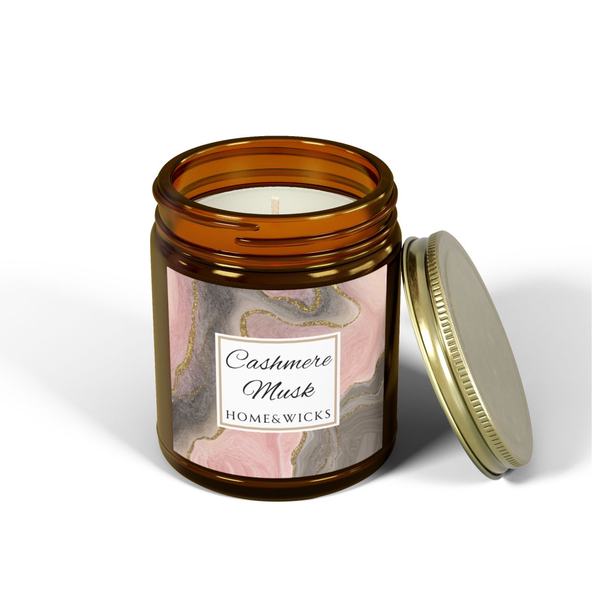 Cashmere Musk Coconut Apricot Wax Candle, Amber Jar with Gold Lid, Cotton Wick - Luxe Scented Candle, Calming Aroma, Musk Floral Candle