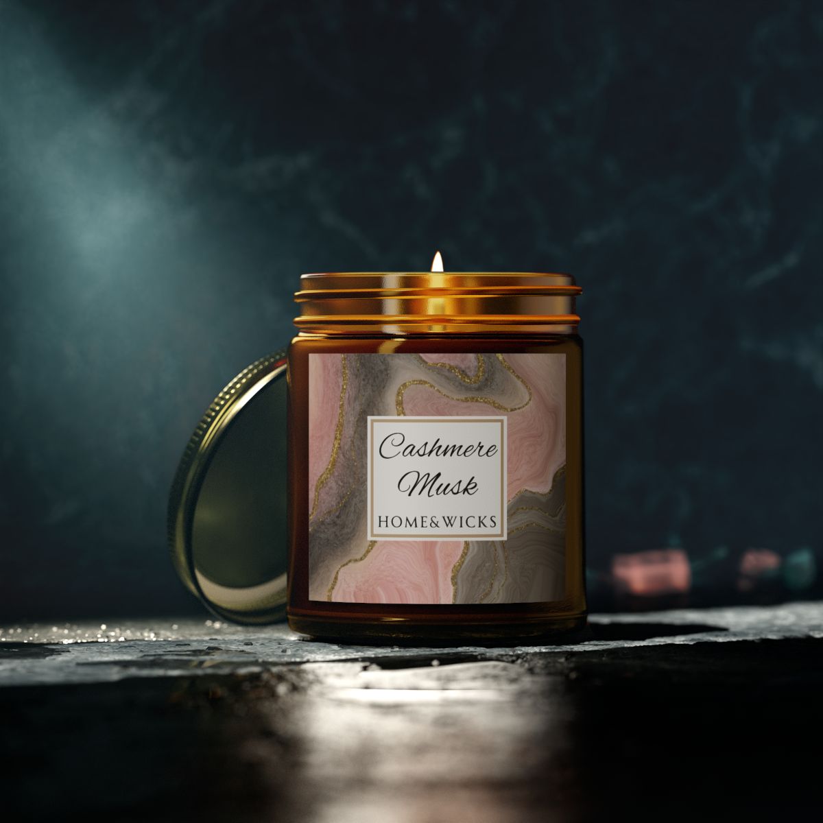 Cashmere Musk Coconut Apricot Wax Candle, Amber Jar with Gold Lid, Cotton Wick - Luxe Scented Candle, Calming Aroma, Musk Floral Candle