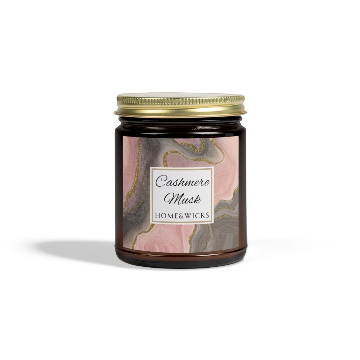 Cashmere Musk Coconut Apricot Wax Candle, Amber Jar with Gold Lid, Cotton Wick - Luxe Scented Candle, Calming Aroma, Musk Floral Candle