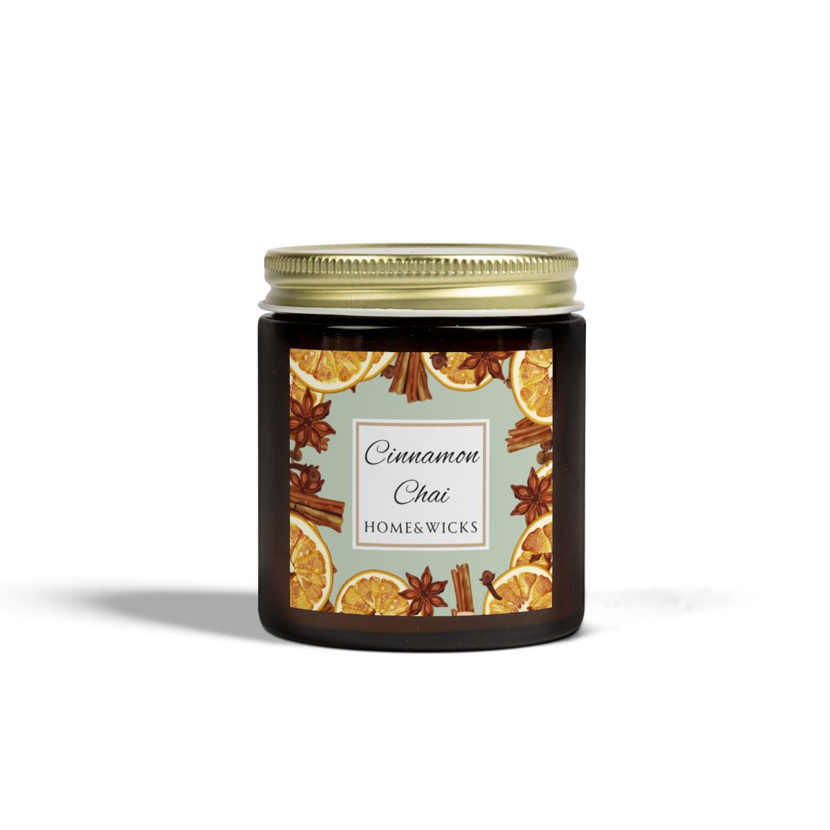Cinnamon Chai Coconut Apricot Wax Candle, 4 oz. Amber Jar with Gold Lid, Cotton Wick- Cozy Aromatherapy, Spicy Scented Candle, Fall, Winter