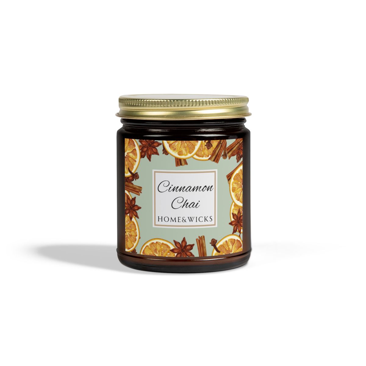 Cinnamon Chai Coconut Apricot Wax Candle, 9 oz. Amber Jar with Gold Lid, Cotton Wick- Cozy Aromatherapy, Spicy Scented Candle, Fall, Winter Candle
