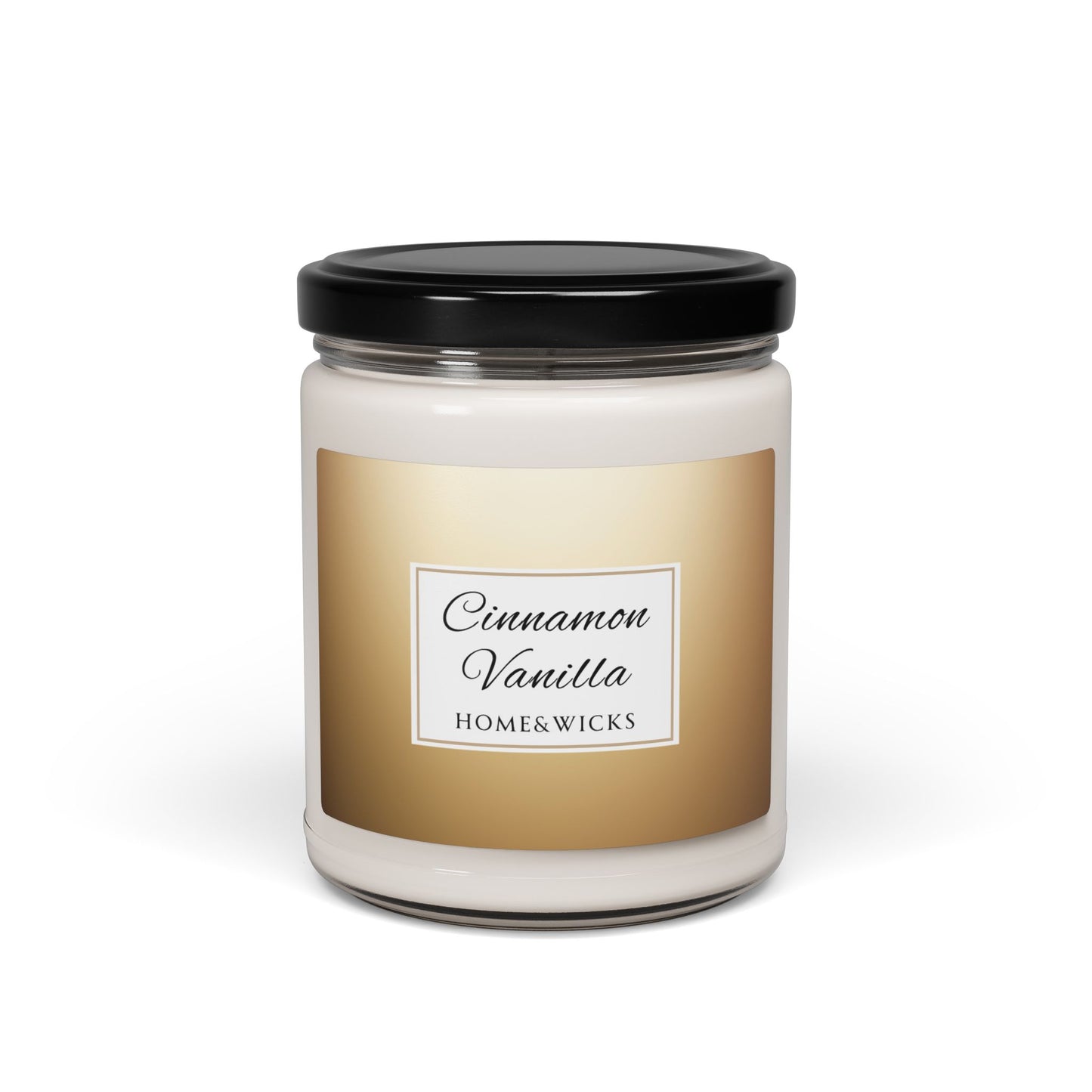Candle jar labeled 'Cinnamon Vanilla' by Homeswicks on a white background