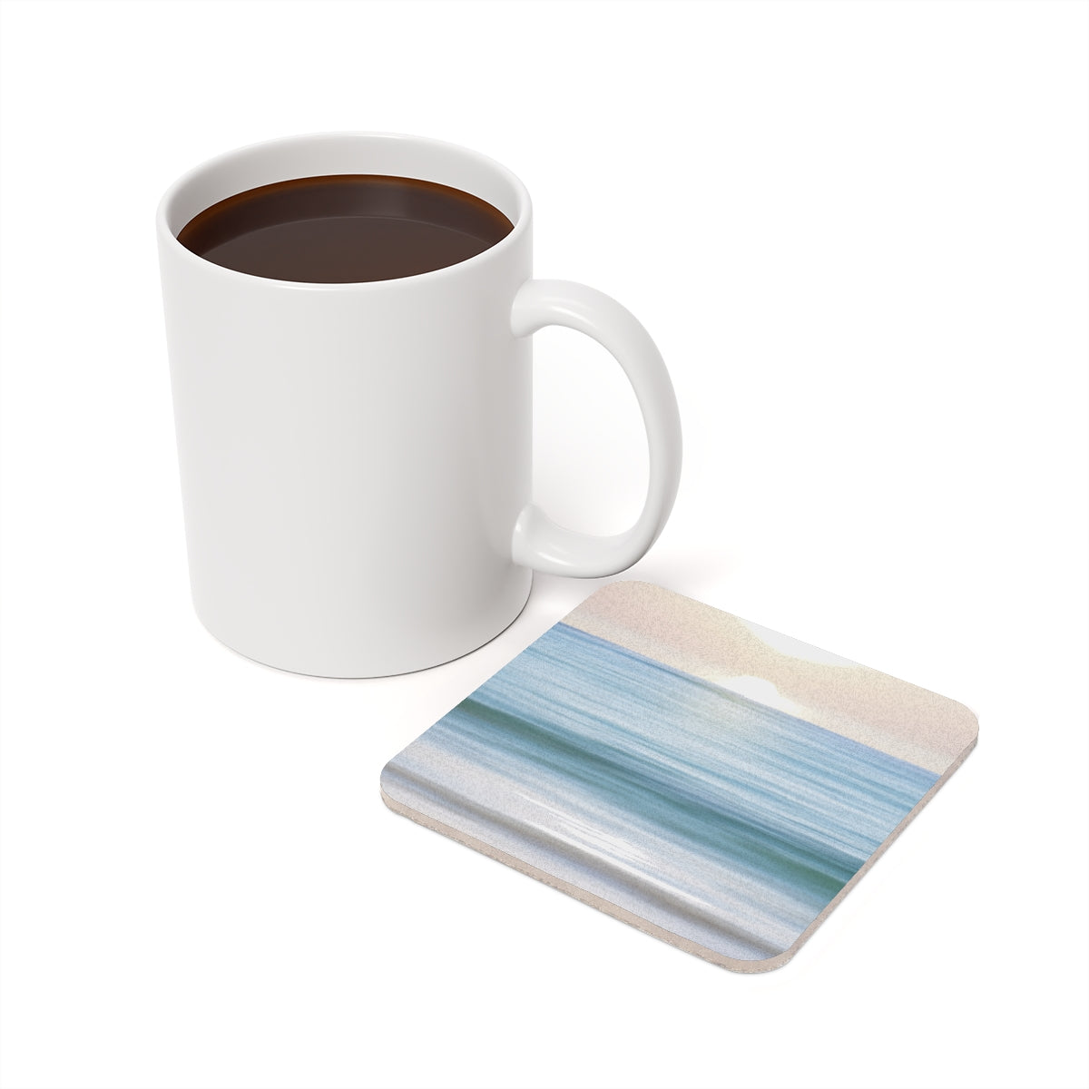 Coastal Cottage Sunset - Square Hardboard Coaster, Cork Backed -3.75"x 3.75" - Perfect for Coastal Home Decor & Gifts - Priced per coaster