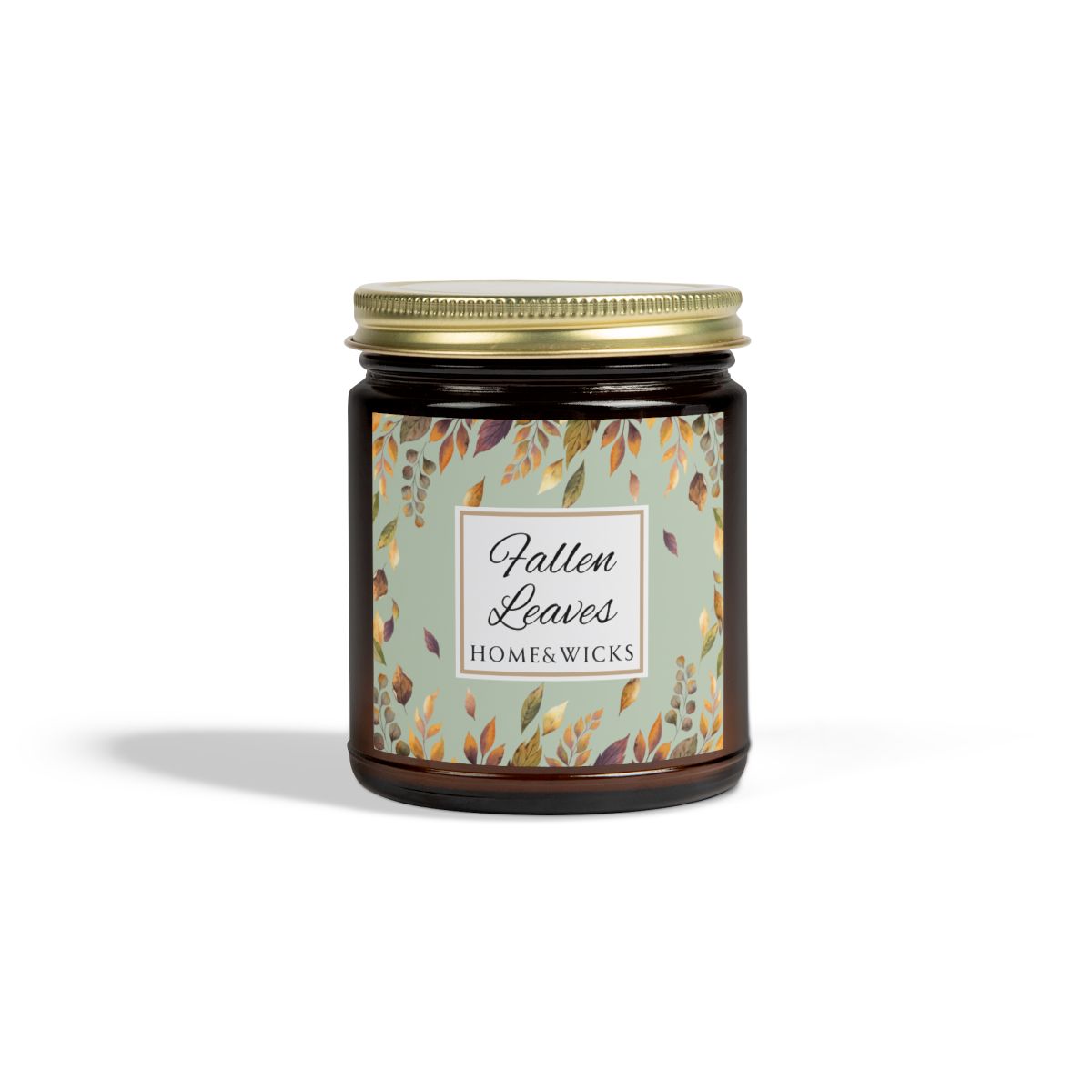 Candle jar labeled 'Fallen Leaves' by Homewicks on a white background