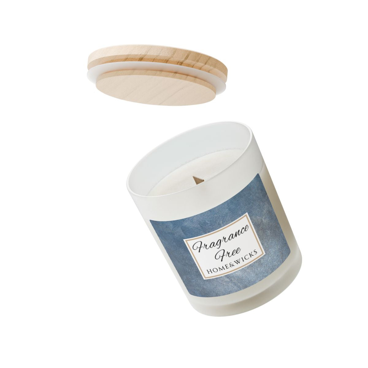 Candle with a wooden lid on a white background