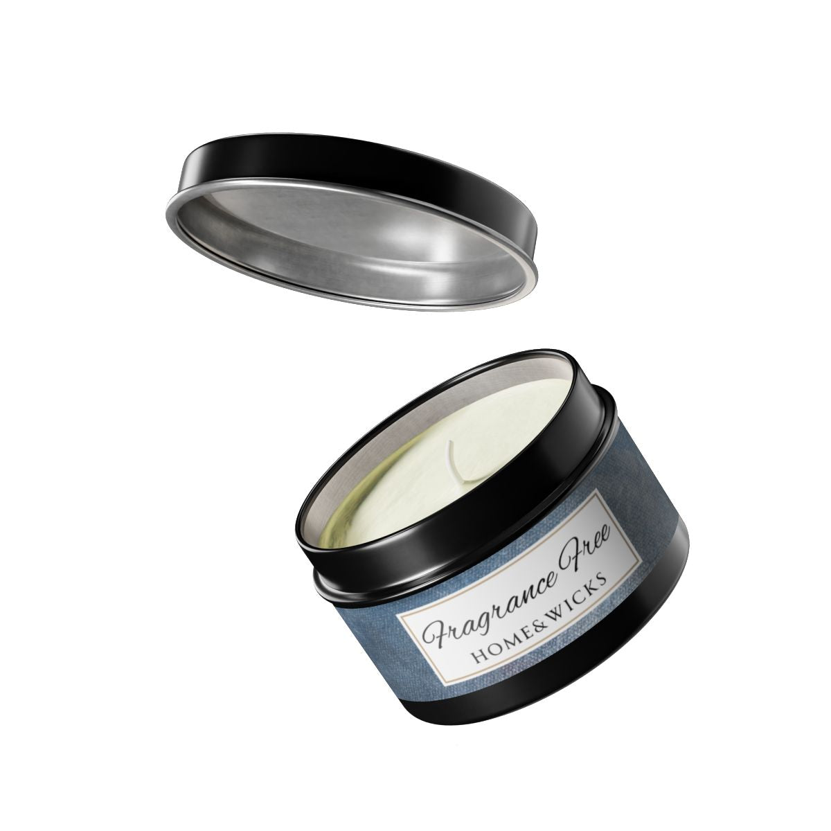 Fragrance Free Coconut Soy Wax Candle, 4 oz. Black Tin Jar with Lid - Unscented Coconut Soy Wax Candle