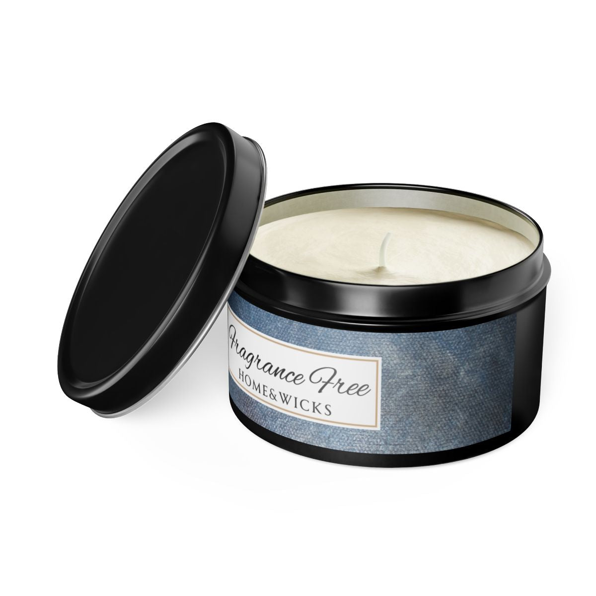 Fragrance Free Coconut Soy Wax Candle, 8 oz. Black Tin Jar with Lid - Unscented Coconut Soy Wax Candle