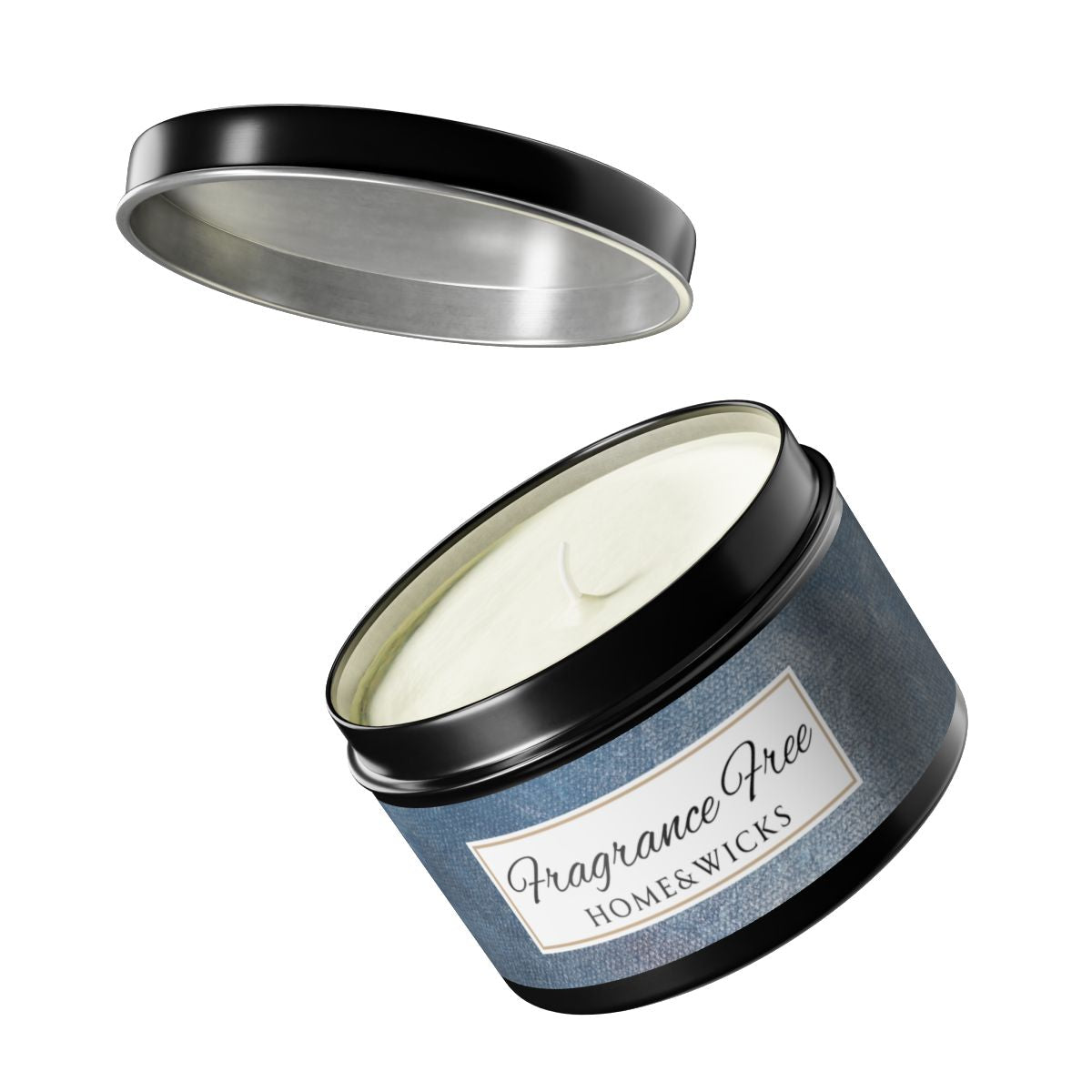 Fragrance Free Coconut Soy Wax Candle, 8 oz. Black Tin Jar with Lid - Unscented Coconut Soy Wax Candle