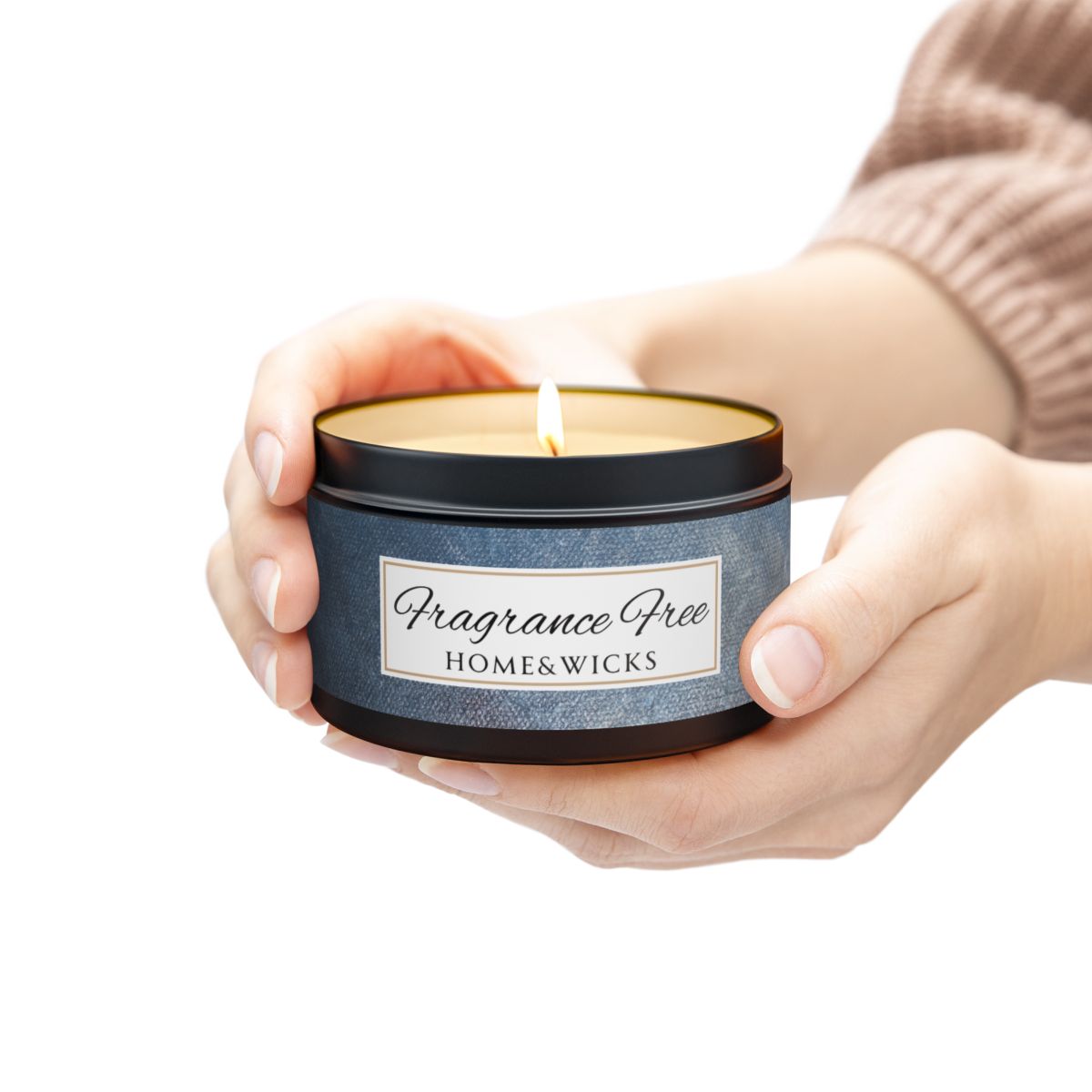 Fragrance Free Coconut Soy Wax Candle, 8 oz. Black Tin Jar with Lid - Unscented Coconut Soy Wax Candle