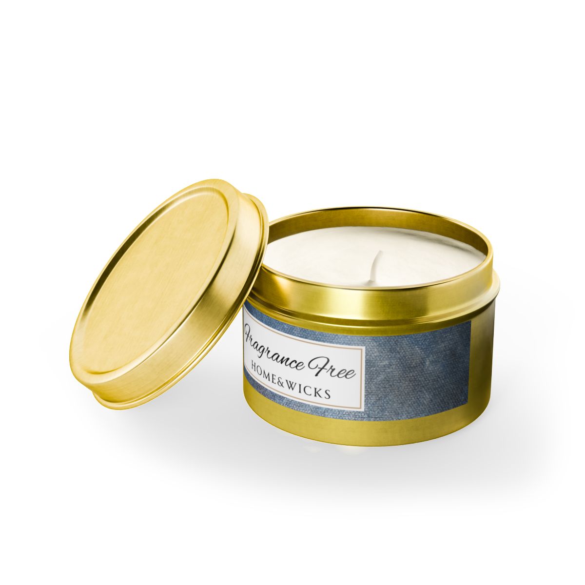 Fragrance Free Coconut Soy Wax Candle, 4 oz. Gold Tin Jar with Lid - Unscented Coconut Soy Wax Candle