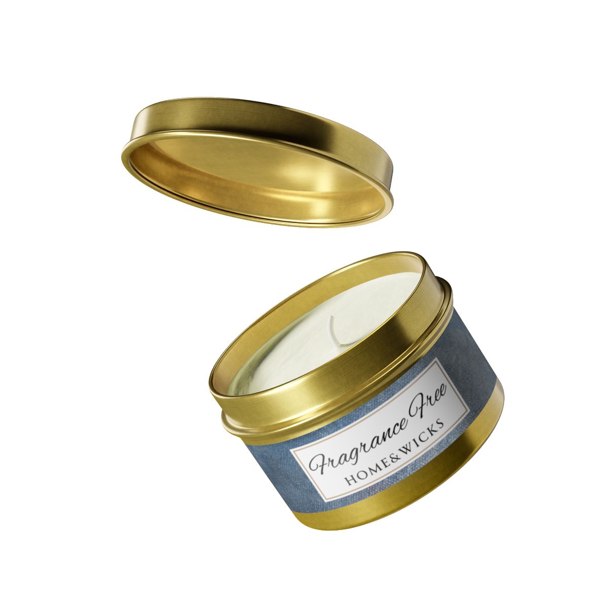 Fragrance Free Coconut Soy Wax Candle, 4 oz. Gold Tin Jar with Lid - Unscented Coconut Soy Wax Candle